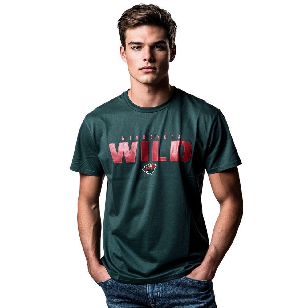 Minnesota Wild NHL Men's Dark Green Logo T‑Shirt Size L NWT